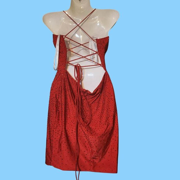 Lady in Red Confident Love Sexy Sequin Halter Dress LaceUp Back Sz 4 By Lucci Lu - Picture 3 of 7